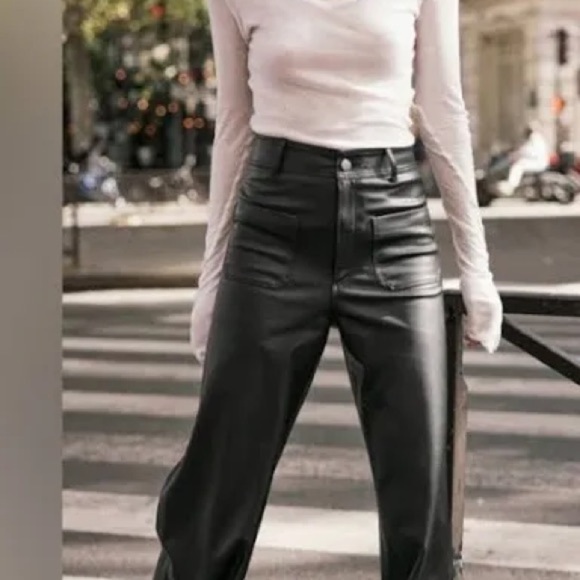 ZARA The Patch Pockets Marine Straight Faux Leather Pants BLACK 4 Ankle Crop - Picture 12 of 15